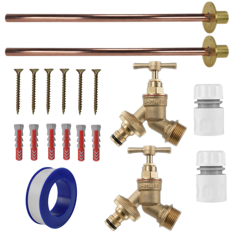 Brass Quick Connect Bib Tap BASIC Connection Kit x2 - Garden watering