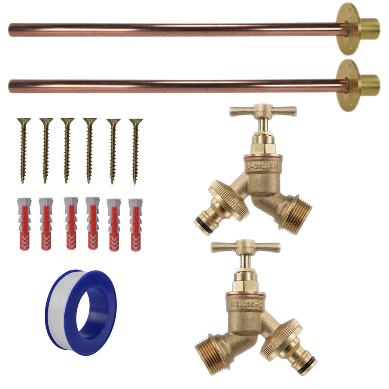 Brass Quick Connect Bib Tap BASIC Connection Kit x2 - Garden watering