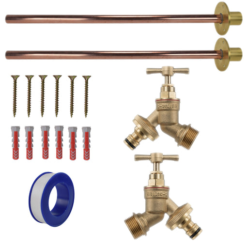 Brass Quick Connect Bib Tap BASIC Connection Kit x2 - Garden watering