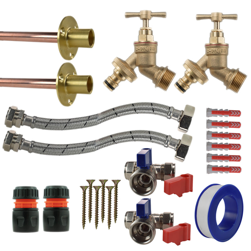 Brass Quick Connect Bib Tap STANDARD Connection Kit x2 - Garden watering
