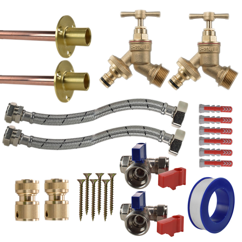 Brass Quick Connect Bib Tap STANDARD Connection Kit x2 - Garden watering