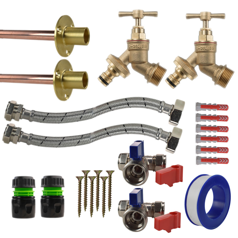 Brass Quick Connect Bib Tap STANDARD Connection Kit x2 - Garden watering