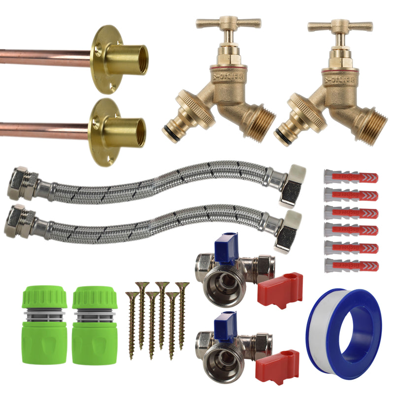 Brass Quick Connect Bib Tap STANDARD Connection Kit x2 - Garden watering