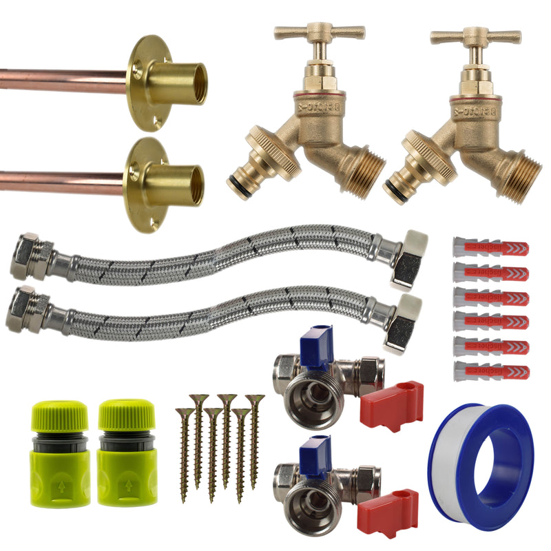 Brass Quick Connect Bib Tap STANDARD Connection Kit x2 - Garden watering
