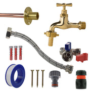 Polished Brass 13mm Barb Tap STANDARD Connection Kit - Garden watering