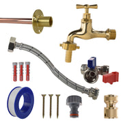Polished Brass 13mm Barb Tap STANDARD Connection Kit - Garden watering
