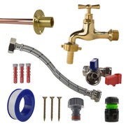 Polished Brass 13mm Barb Tap STANDARD Connection Kit - Garden watering