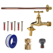 Polished Brass 13mm Barb Tap BASIC Connection Kit - Garden watering