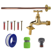 Polished Brass 13mm Barb Tap BASIC Connection Kit - Garden watering