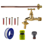Polished Brass 13mm Barb Tap BASIC Connection Kit - Garden watering