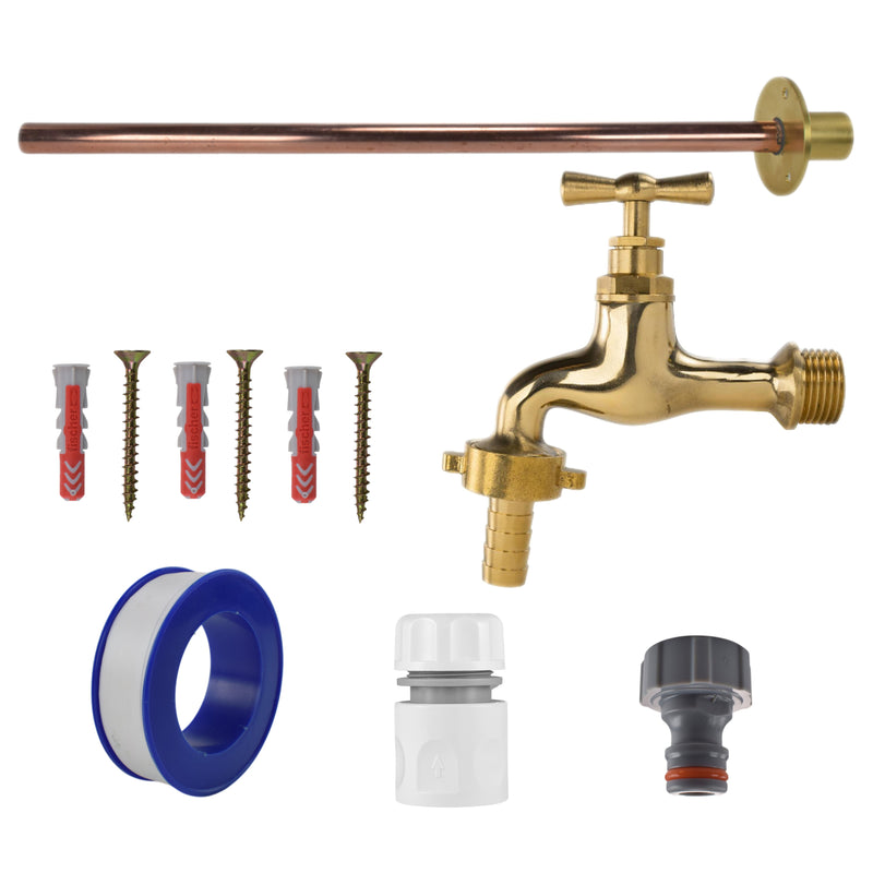 Polished Brass 13mm Barb Tap BASIC Connection Kit - Garden watering