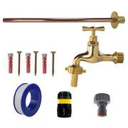Polished Brass 13mm Barb Tap BASIC Connection Kit - Garden watering
