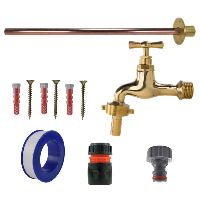 Polished Brass 13mm Barb Tap BASIC Connection Kit - Garden watering