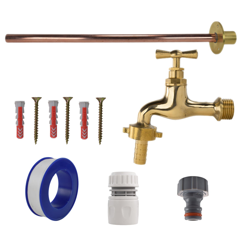Polished Brass 13mm Barb Tap BASIC Connection Kit - Garden watering