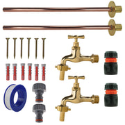 Polished Brass 13mm Barb Tap BASIC Connection Kit x2 - Garden watering