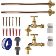 Polished Brass 13mm Barb Tap BASIC Connection Kit x2 - Garden watering