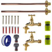 Polished Brass 13mm Barb Tap BASIC Connection Kit x2 - Garden watering