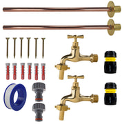 Polished Brass 13mm Barb Tap BASIC Connection Kit x2 - Garden watering