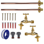 Polished Brass 13mm Barb Tap BASIC Connection Kit x2 - Garden watering
