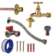 Polished Brass 13mm Barb Tap STANDARD Connection Kit - Garden watering