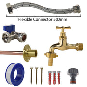Polished Brass 13mm Barb Tap STANDARD Connection Kit - Garden watering