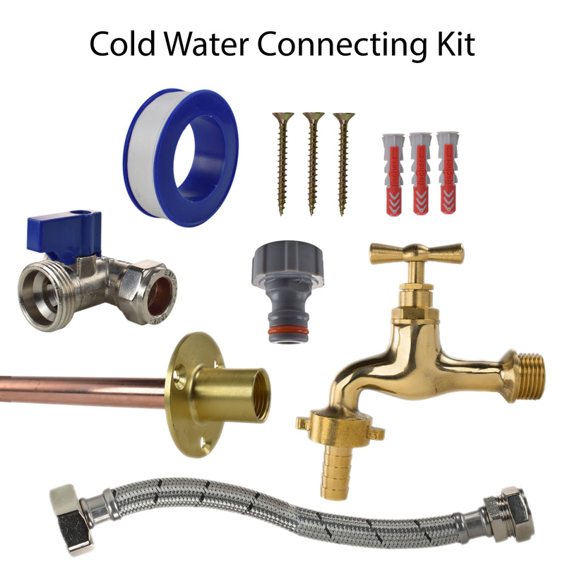 Polished Brass 13mm Barb Tap STANDARD Connection Kit - Garden watering