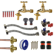 Polished Brass 13mm Barb Tap STANDARD Connection Kit x2 - Garden watering