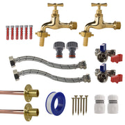 Polished Brass 13mm Barb Tap STANDARD Connection Kit x2 - Garden watering