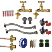 Polished Brass 13mm Barb Tap STANDARD Connection Kit x2 - Garden watering