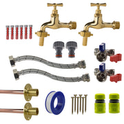 Polished Brass 13mm Barb Tap STANDARD Connection Kit x2 - Garden watering