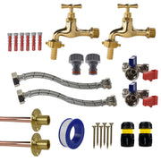 Polished Brass 13mm Barb Tap STANDARD Connection Kit x2 - Garden watering