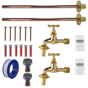 Polished Brass 13mm Barb Tap BASIC Connection Kit x2 - Garden watering