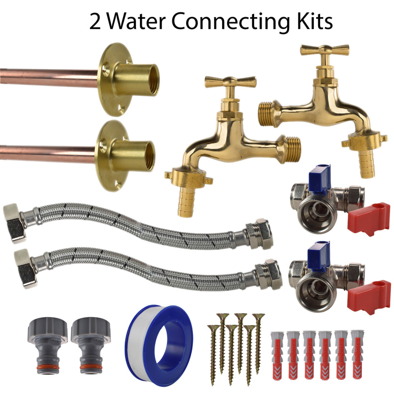 Polished Brass 13mm Barb Tap STANDARD Connection Kit x2 - Garden watering