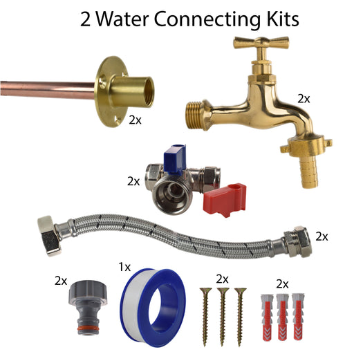 Polished Brass 13mm Barb Tap STANDARD Connection Kit x2 - Garden watering