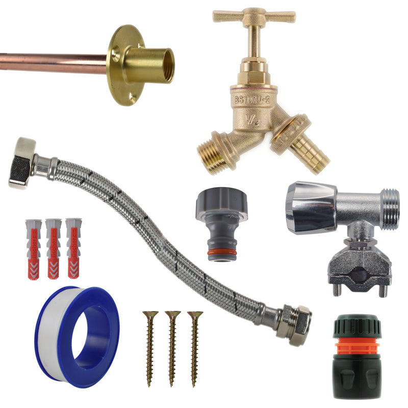 Brass Barbed Bib Tap FULL Connection Kit - Garden watering