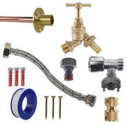 Brass Barbed Bib Tap FULL Connection Kit - Garden watering