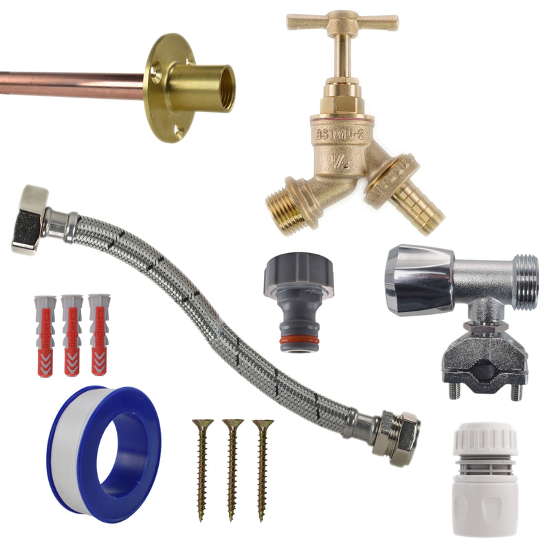 Brass Barbed Bib Tap FULL Connection Kit - Garden watering