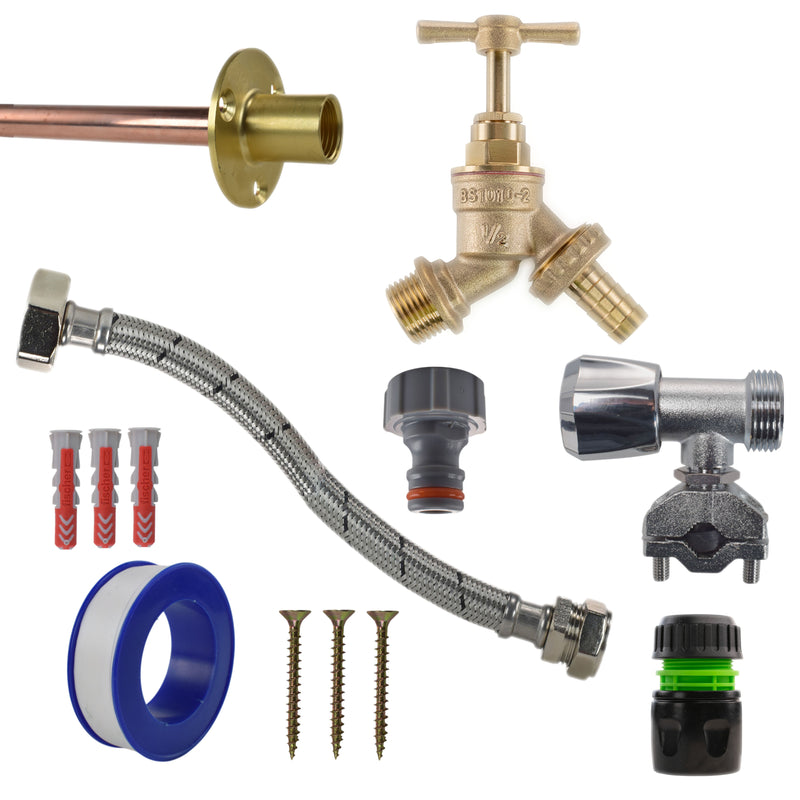 Brass Barbed Bib Tap FULL Connection Kit - Garden watering