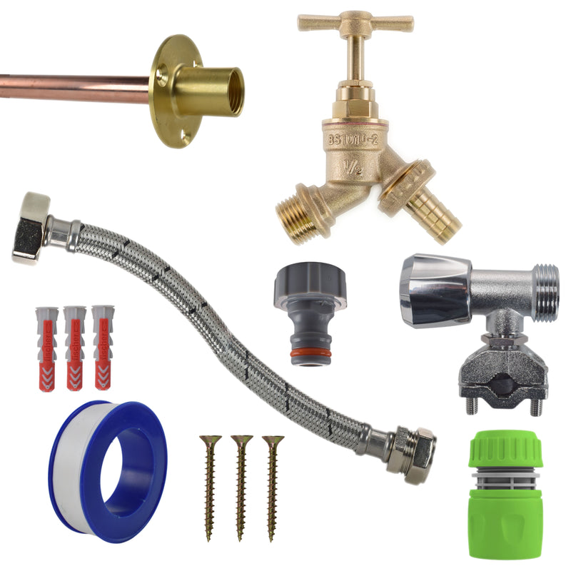 Brass Barbed Bib Tap FULL Connection Kit - Garden watering