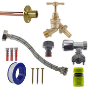Brass Barbed Bib Tap FULL Connection Kit - Garden watering