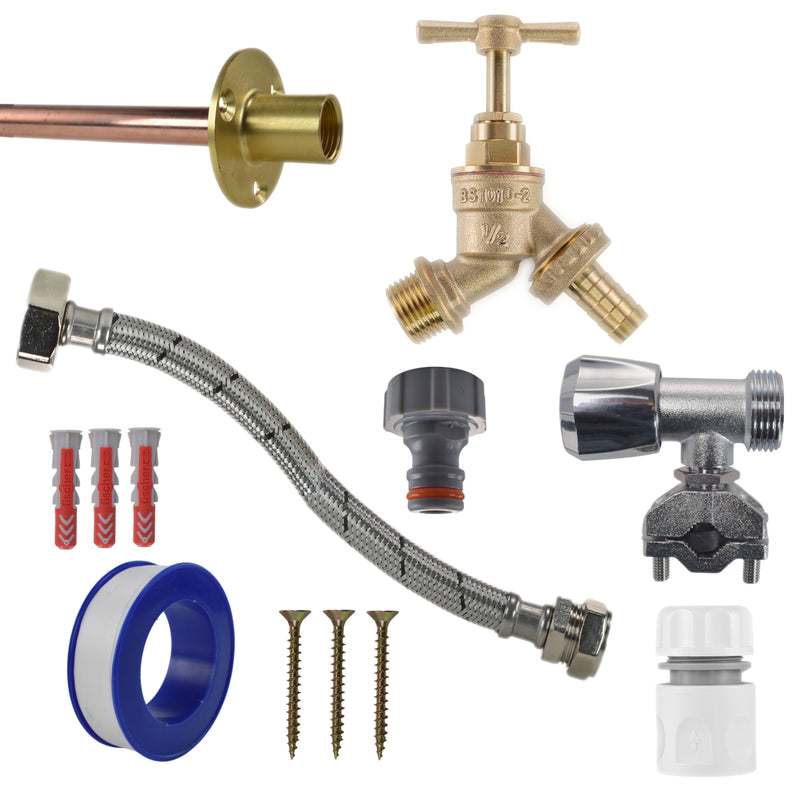 Brass Barbed Bib Tap FULL Connection Kit - Garden watering