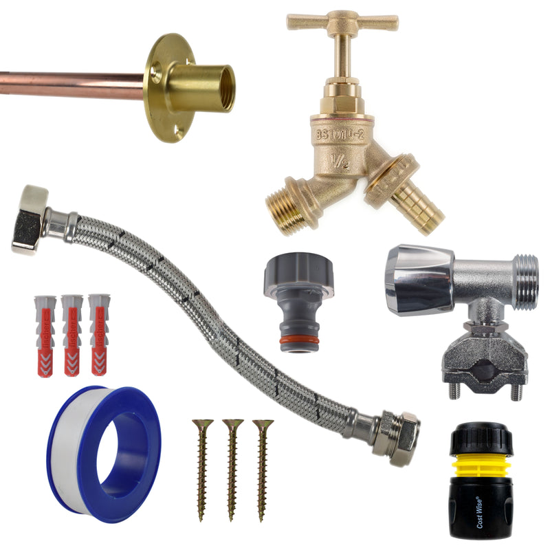 Brass Barbed Bib Tap FULL Connection Kit - Garden watering