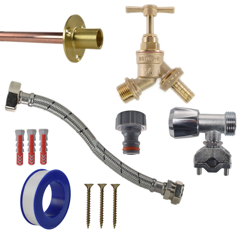 Brass Barbed Bib Tap FULL Connection Kit - Garden watering