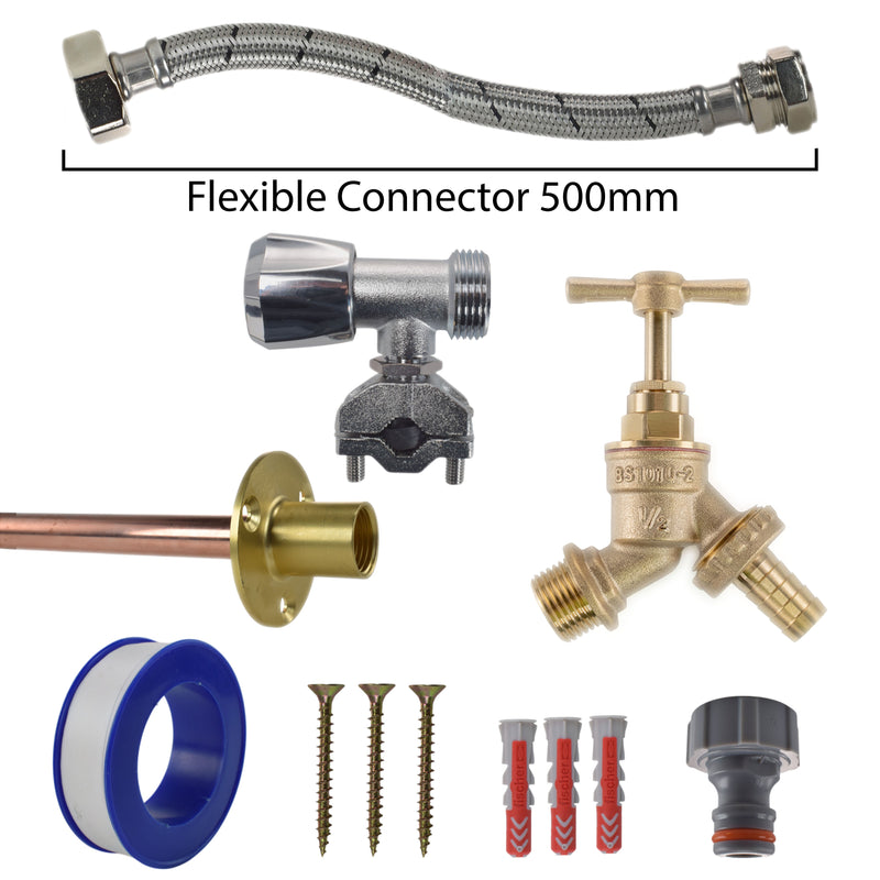 Brass Barbed Bib Tap FULL Connection Kit - Garden watering