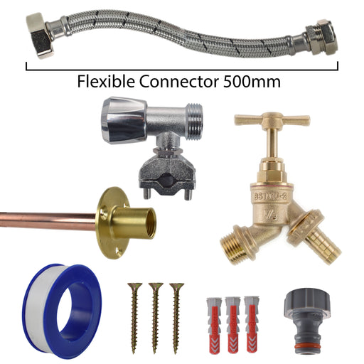 Brass Barbed Bib Tap FULL Connection Kit - Garden watering