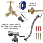 Brass Barbed Bib Tap FULL Connection Kit - Garden watering