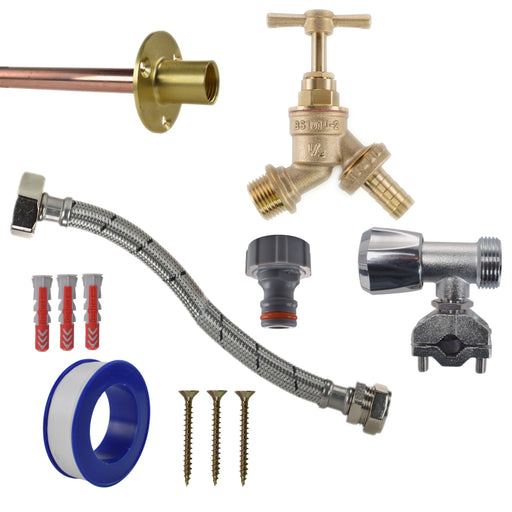 Brass Barbed Bib Tap FULL Connection Kit - Garden watering