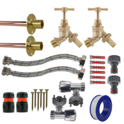 Brass Barbed Bib Tap FULL Connection Kit x2 - Garden watering