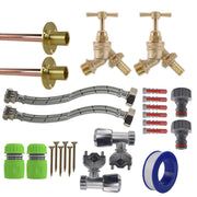 Brass Barbed Bib Tap FULL Connection Kit x2 - Garden watering