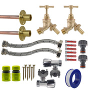 Brass Barbed Bib Tap FULL Connection Kit x2 - Garden watering